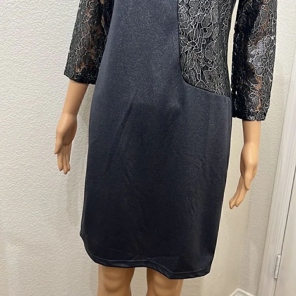 Fashion Mia Dress Size XL Scoop Neck Shimmer Beaded 3/4 Lace Sleeve Midi - Picture 3 of 10